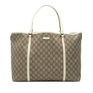 Gucci GG Supreme Tote Bag Beige Cream White Leather